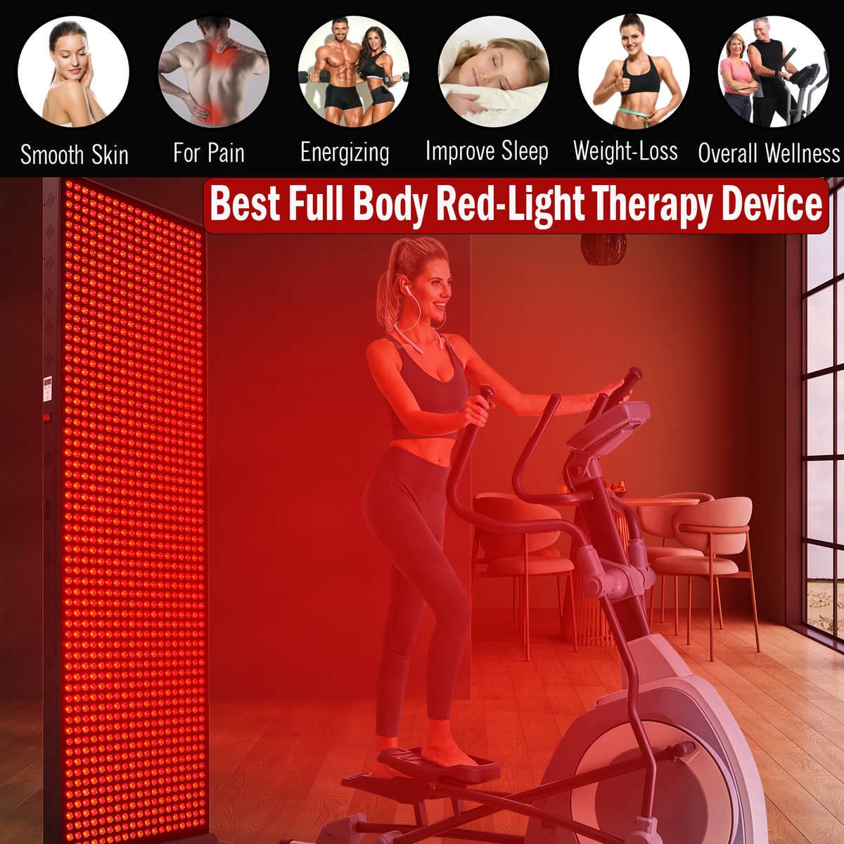 EXESAS     1216 LED, 6080W Dual-Chip, Red Light Therapy Device for Full Body, 4-Wavelengths Infrared LED Panel for Skin, Weight, Pain, Wellness