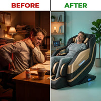 Massage Chair Engineered for Full-Body Therapy, SL-Track 4D Rollers, Dual-Zone Heat, Air Compression System — Before & After