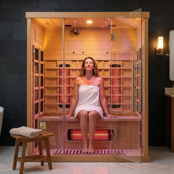 Infrared Sauna Cabin Built to Deliver Therapeutic Heat, Nordic Spruce Wood, Multi-Panel Heating, Tempered Glass